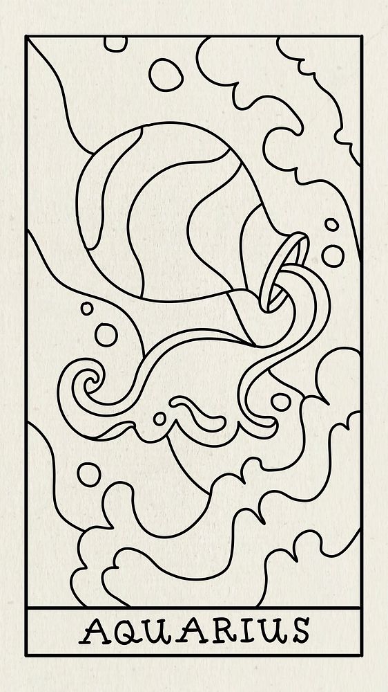Abstract Aquarius iPhone wallpaper, doodle line art illustration psd