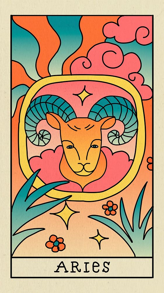 Zodiac Aries tropical mobile phone wallpaper, doodle animal illustration