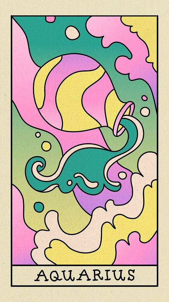 Abstract Aquarius mobile phone wallpaper, zodiac doodle design vector