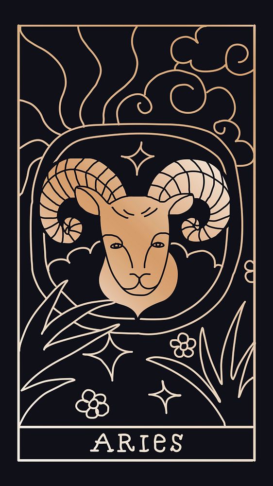 Aesthetic dark mobile phone wallpaper, Aries zodiac design vector