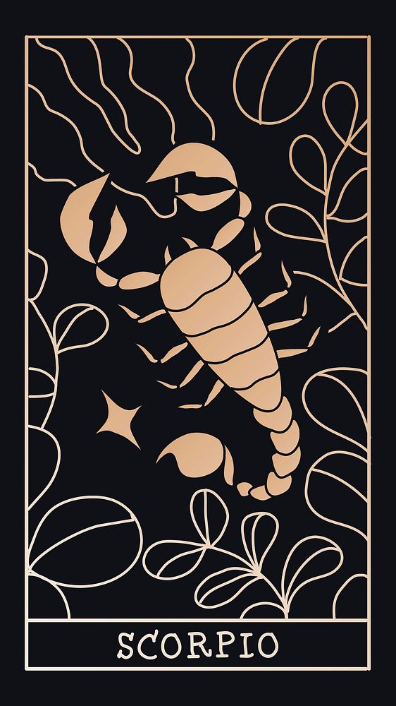 Tarot Scorpio mobile wallpaper, black and gold horoscope illustration psd