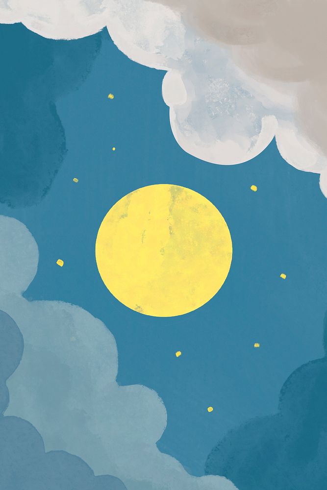 Cloudy night background full moon sky watercolor