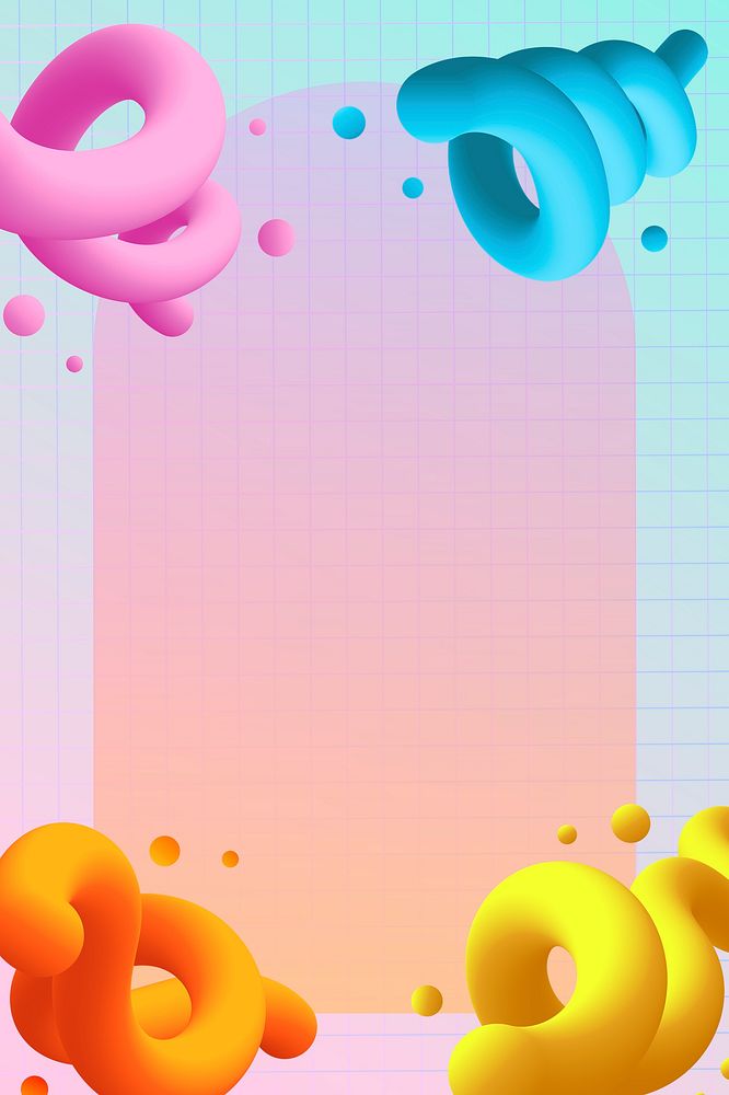 Grid frame background, abstract 3D shapes in colorful design