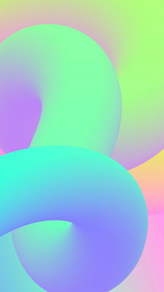 3D abstract phone wallpaper, green gradient liquid shapes