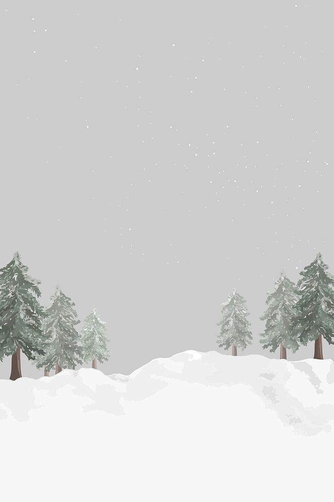 Aesthetic winter background, snowy forest, gray sky, design space vector