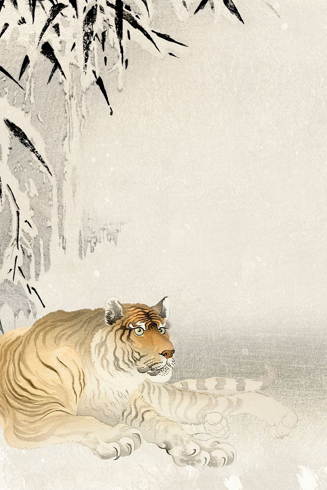 Chinese zodiac tiger background, animal realistic illustration, remixed from artworks by Ohara Koson