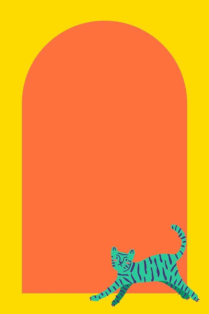 Tiger doodle frame background, orange animal, arched shape vector