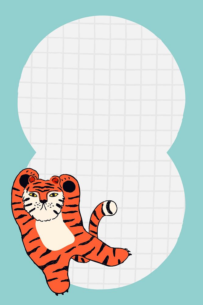 Chinese tiger frame, grid pattern background in blue vector