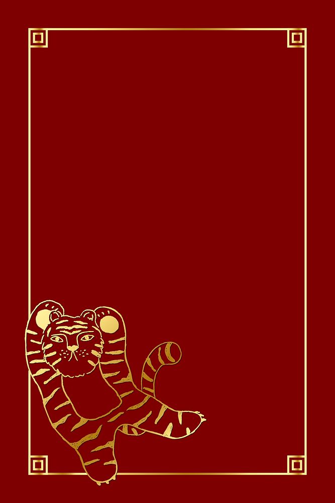 Gold tiger frame, red background, Chinese New Year celebration vector