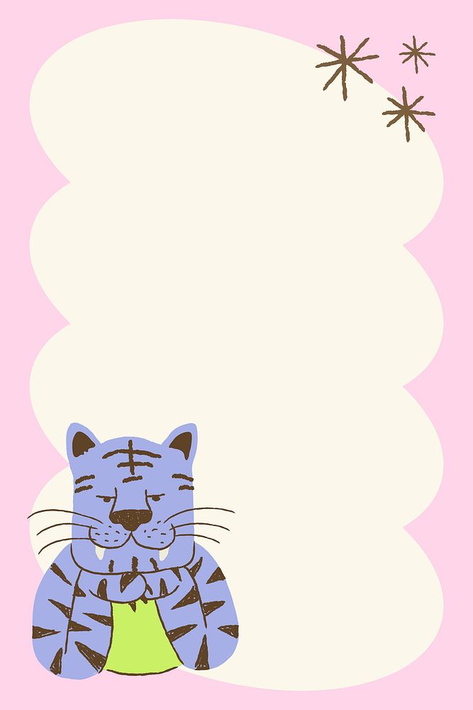 Funky tiger frame background, purple and pink doodle psd