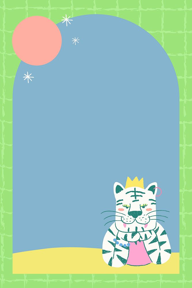 Aesthetic tiger doodle frame background, cute design psd