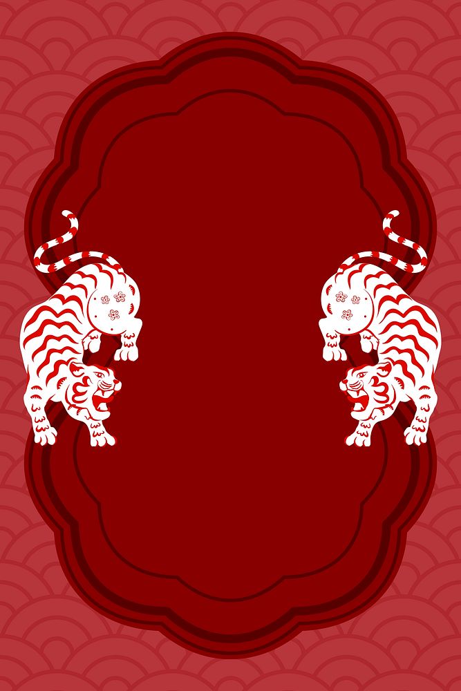 Tiger animal zodiac frame background, red traditional design vector