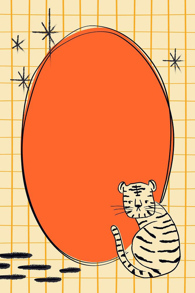 Chinese tiger frame, grid pattern background in orange vector