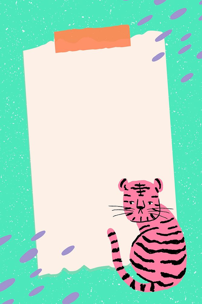 Sticky note frame background, tiger doodle psd