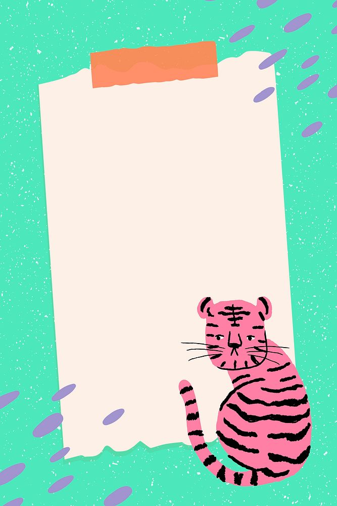 Sticky note frame background, tiger doodle vector