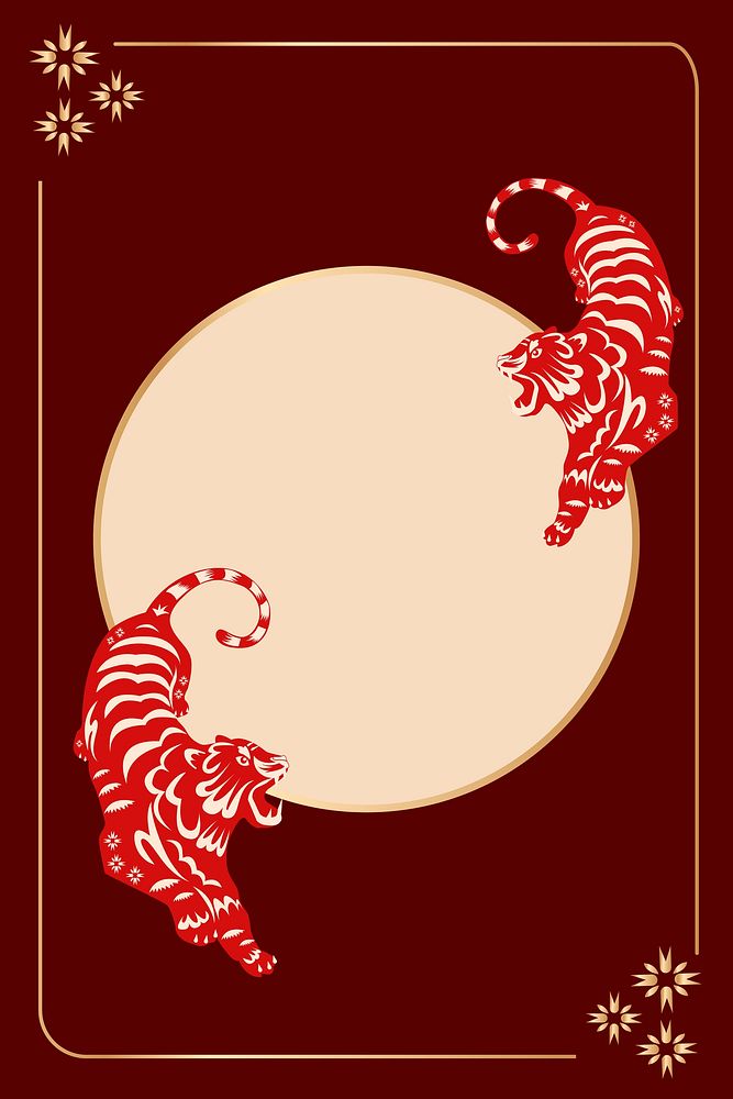 Tiger animal zodiac frame background, red traditional design