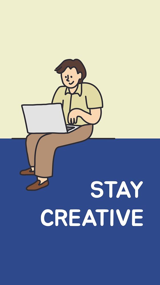 Stay creative Instagram story template, employee doodle character vector