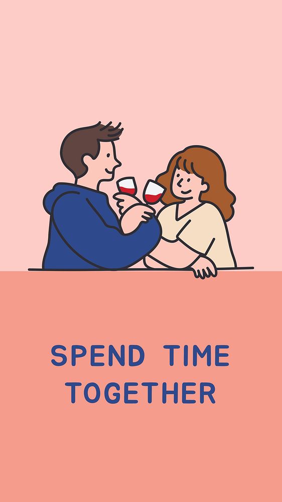 Couple doodle Instagram story template, Valentine's celebration in pink vector