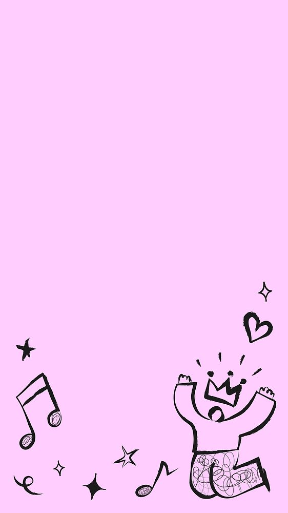 Pink music doodle phone wallpaper, high definition border background