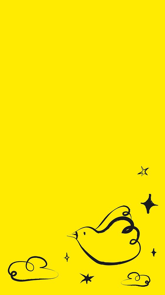 Yellow bird iPhone wallpaper, cute doodle border HD background
