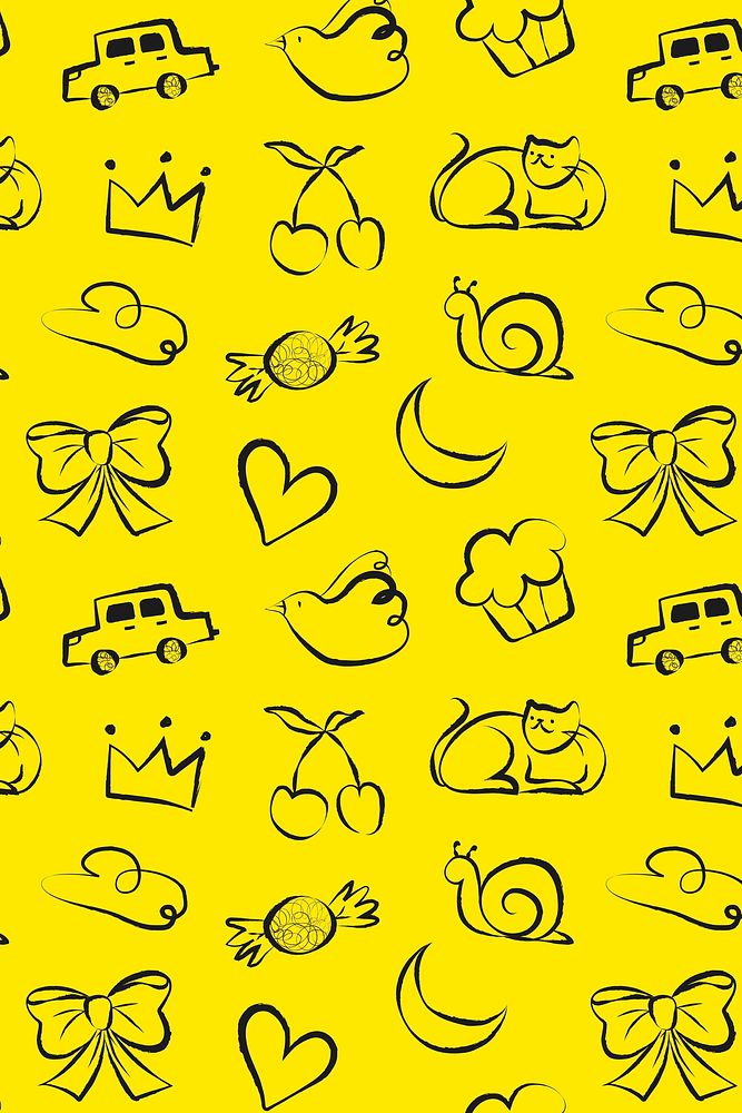 Yellow doodle pattern background, cute illustrations