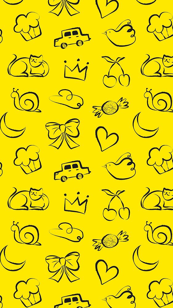 Yellow doodle pattern iPhone wallpaper, HD background