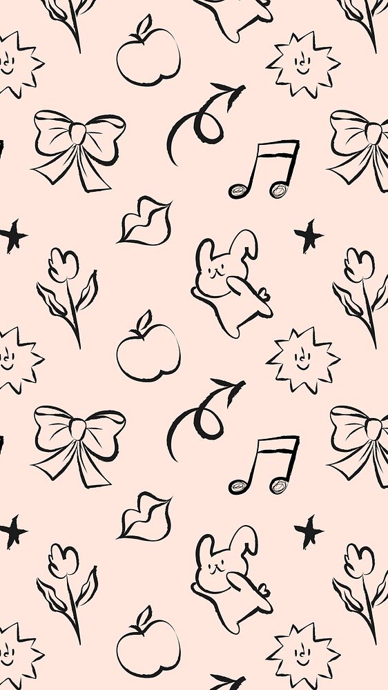 Pink doodle pattern mobile wallpaper, high definition background
