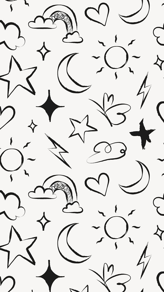 Cute doodle pattern phone wallpaper, high quality background