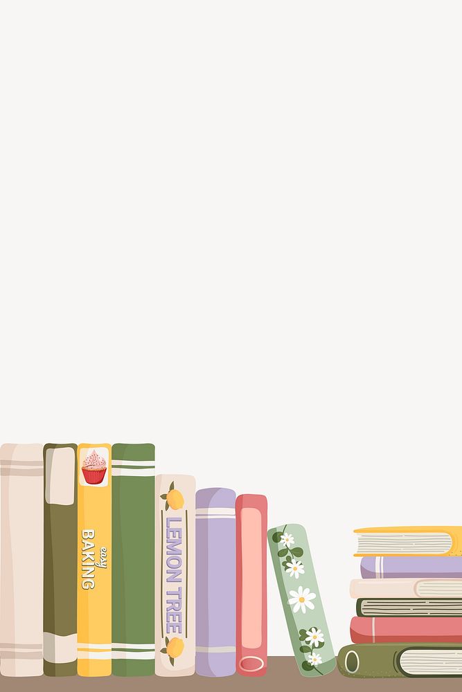 Book stack border collage element, cute cartoon illustration psd