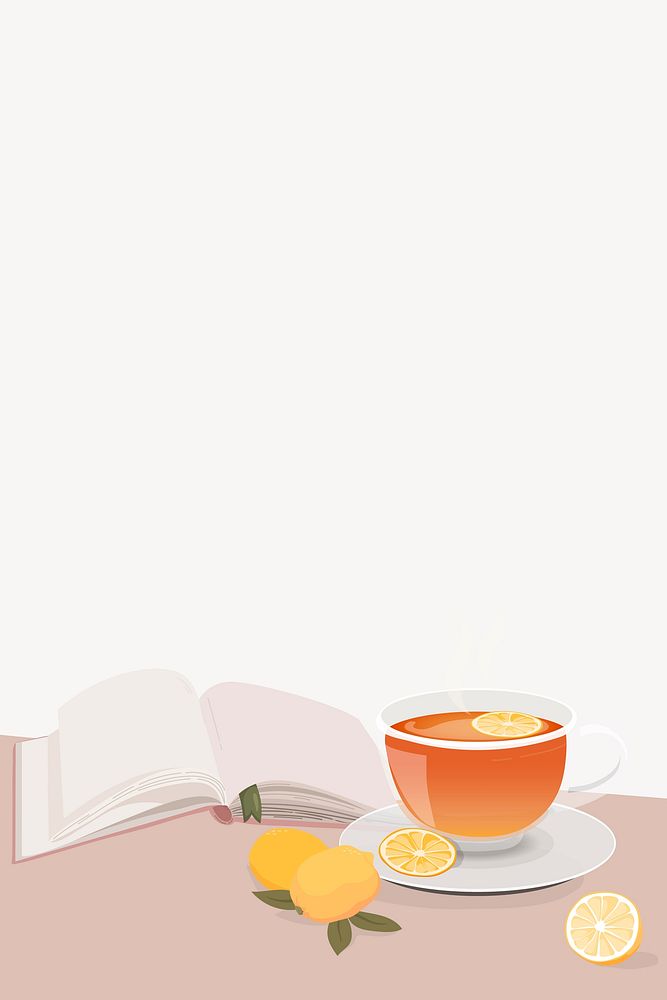 Lemon tea border background, cute cartoon illustration, design space