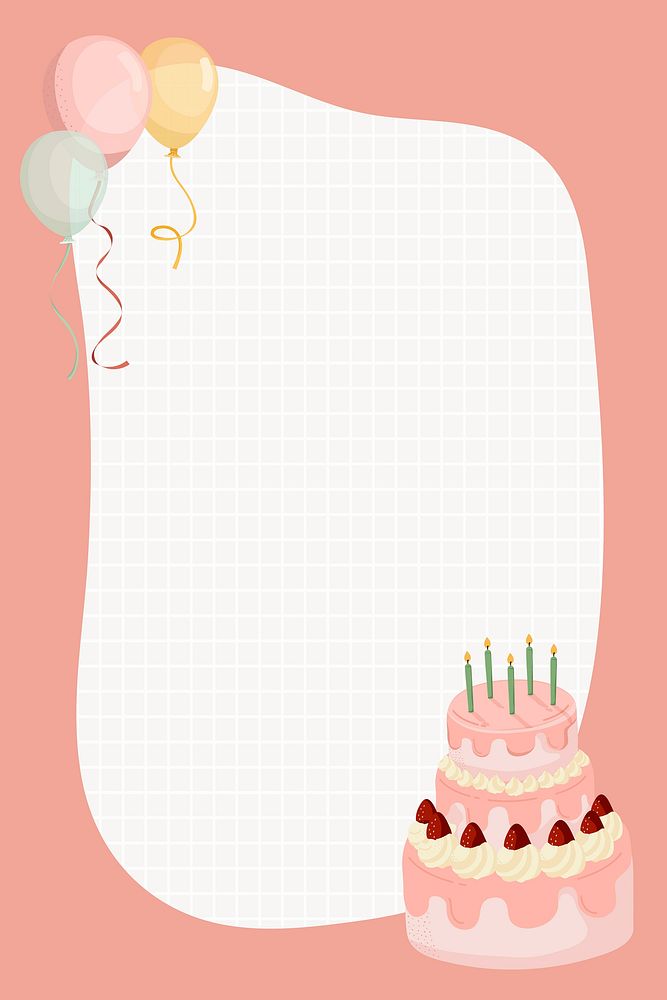 Pink birthday frame collage element, cute cartoon illustration vector