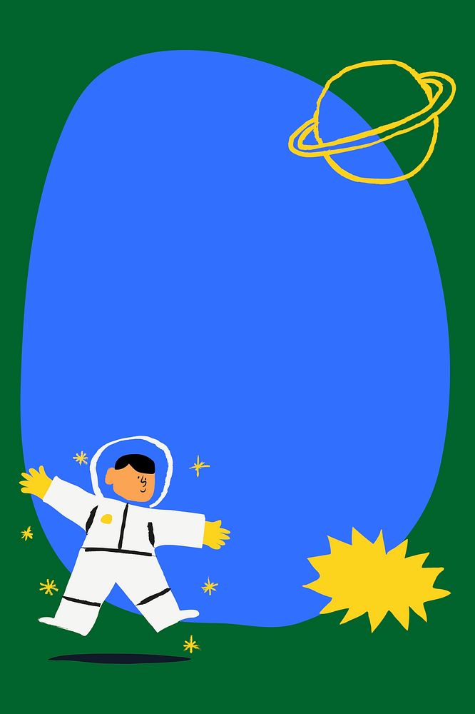 Cute astronaut frame background, blue and green design psd
