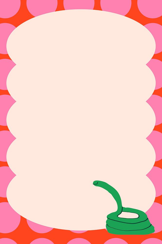 Pink funky frame background, cute snake doodle vector