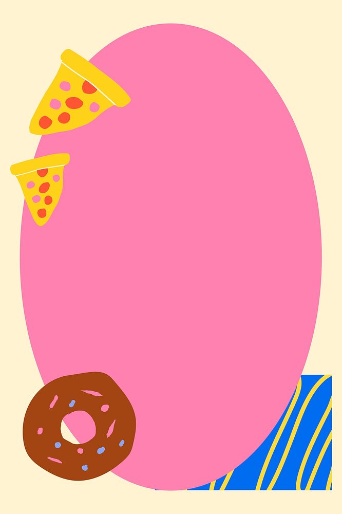 Food doodle frame background, funky pink design psd