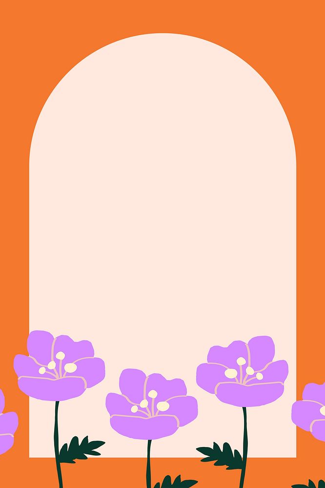 Cute flower frame background, beige arch shape psd