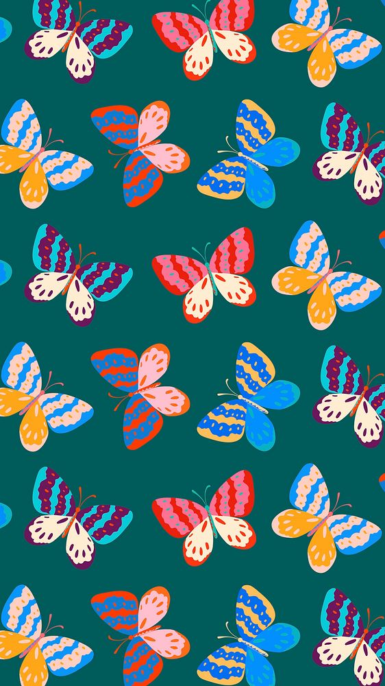 Pop art butterfly phone wallpaper, green background