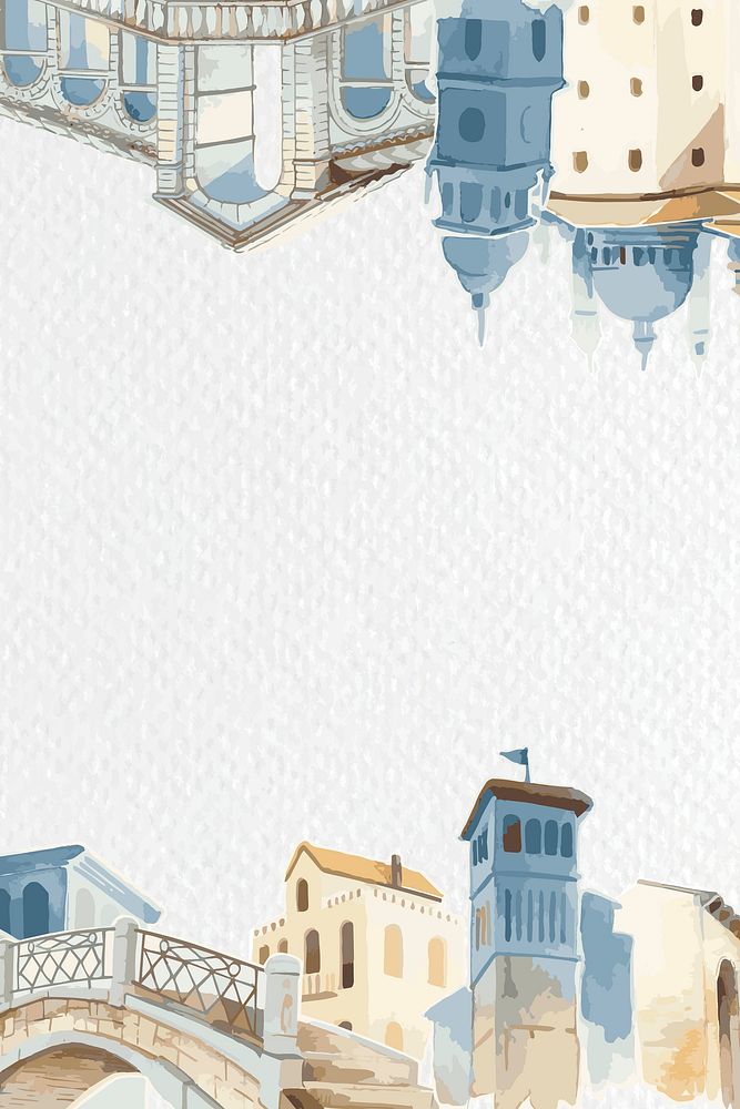 Frame psd with Mediterranean architecture in pastel color on white textured background
