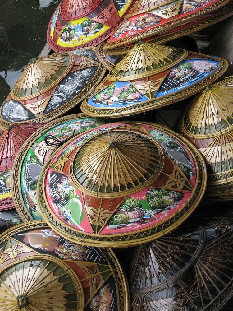 Hats at Floating markets in bangkok thailand. Original public domain image from Wikimedia Commons