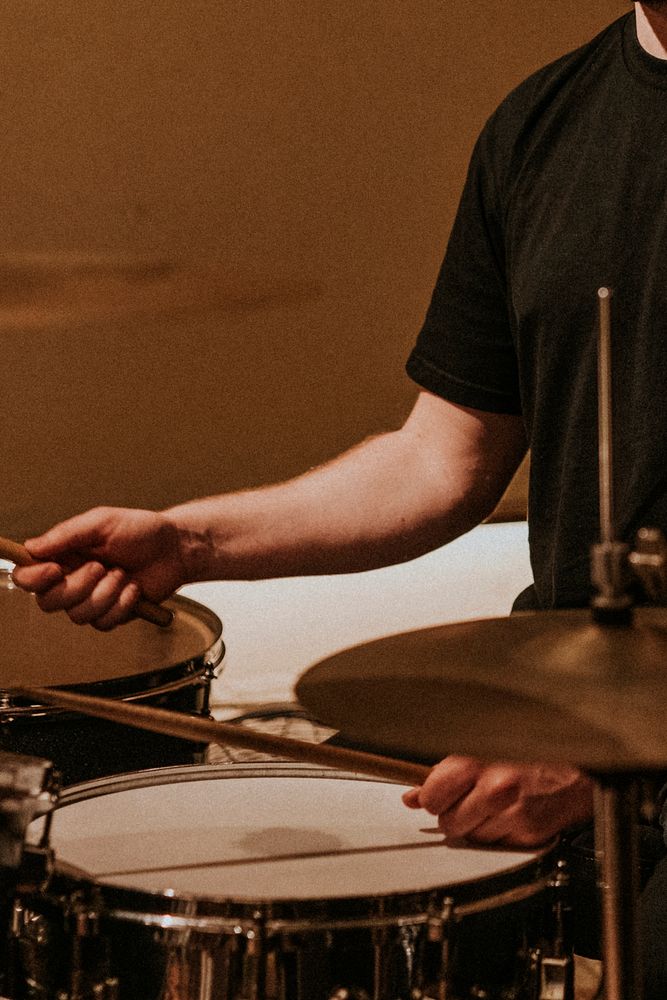 Drummer recording in studio music HD photo