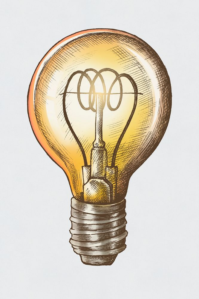 Hand drawn yellow light bulb vintage sticker