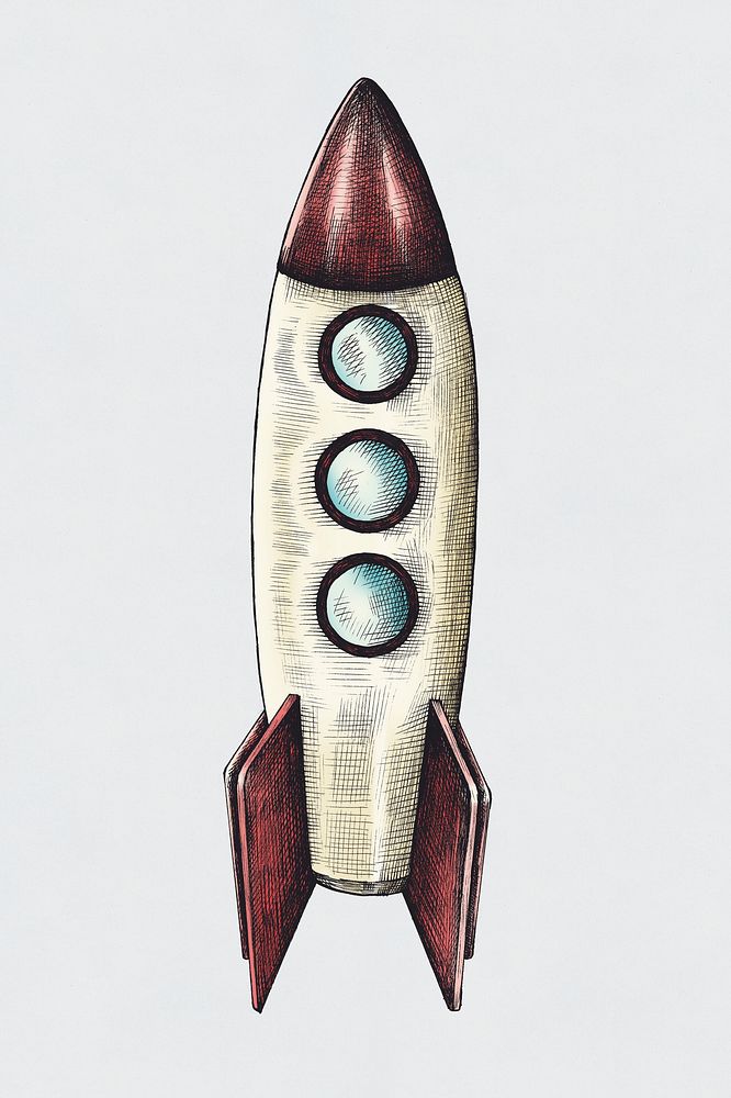 Hand drawn rocket retro cartoon sticker