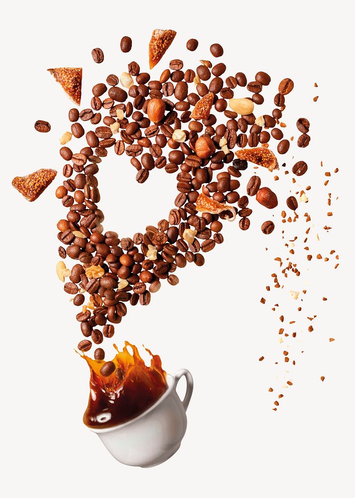 Coffee bean splash sticker, abstract food art image psd