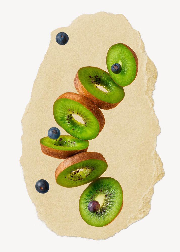 Kiwi slices ripped paper, fruit graphic