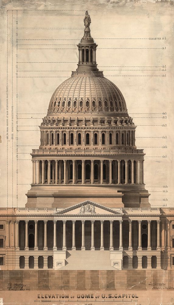 Elevation, Revised Dome Design 1859 Elevation, Revised Dome Design for U.S. Capitol Pen, Ink and watercolor by Thomas U.…