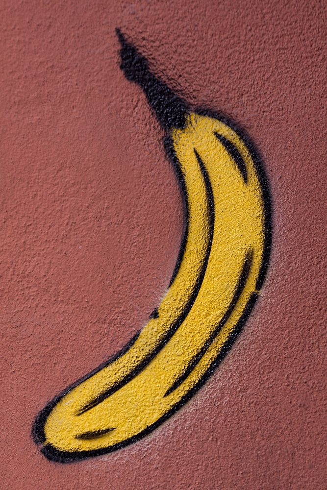 Banana, graffiti wall, street art. Free public domain CC0 image.