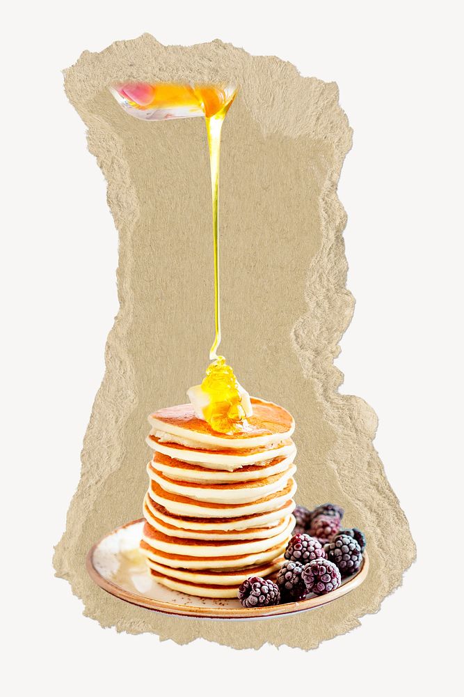 Delicious pancakes ripped paper, breakfast food graphics
