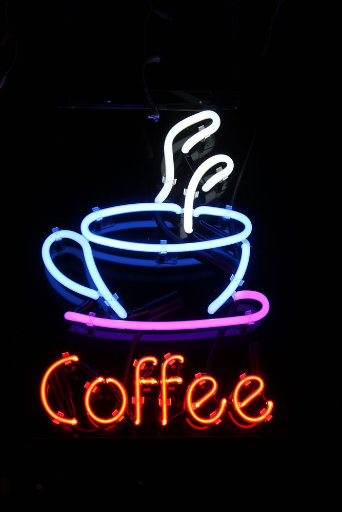 Neon light, coffee sign. Free public domain CC0 image.