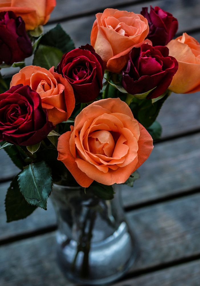 Roses in glass vase. Free public domain CC0 image.