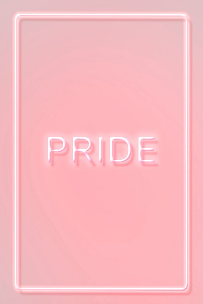 PRIDE neon word typography on a pink background