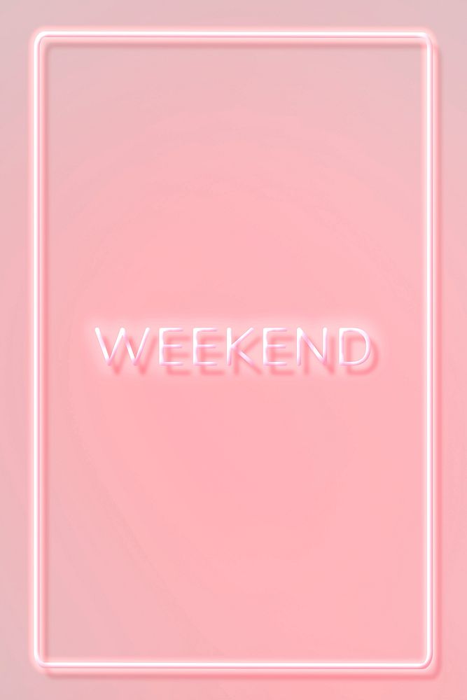 WEEKEND neon word typography on a pink background